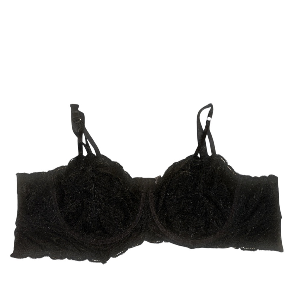 Plus Size Black Lace Balconette Bra with Underwire Support and Adjustable Straps